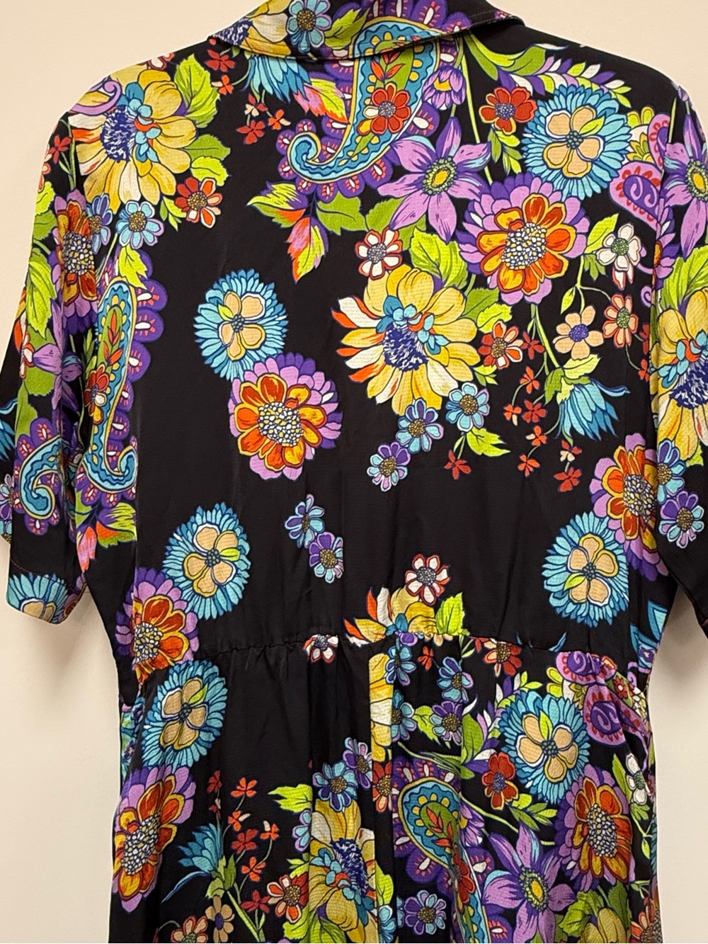 Johnny Was Catriona Black Floral Midi Dress with Yellow, Purple & Blue Print - Picture 3 of 6
